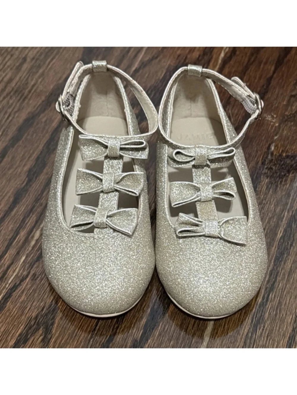 Janie And Jack Toddler Girls Gold Glitter Bow Ballet Flats Size 7 Excellent